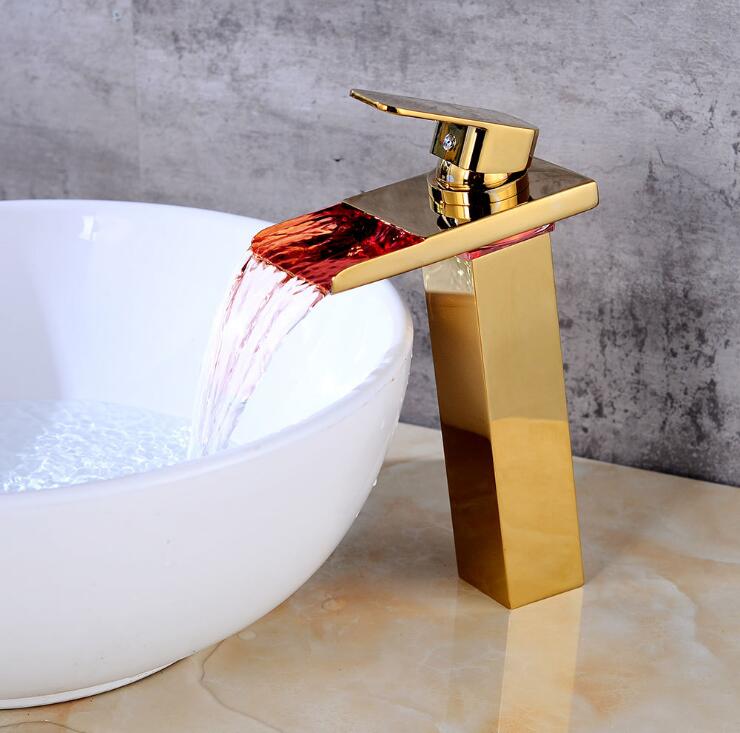 Juno Gold Finish & Black Finish Deck Mount Waterfall Bathroom Faucets