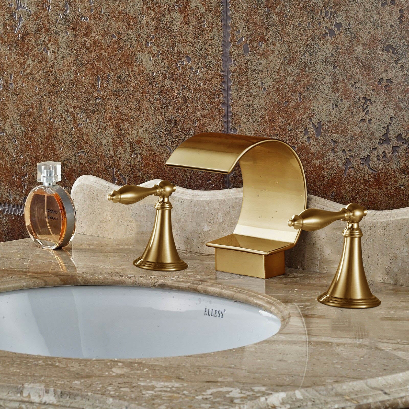 Juno Gold Finish Dual Handle Bathroom Vessel Sink Faucet Mixer Tap