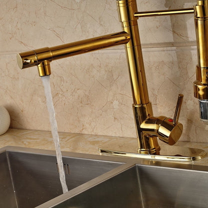 Juno Gold Finish LED Kitchen Faucet with Pullout Tap & Mixer