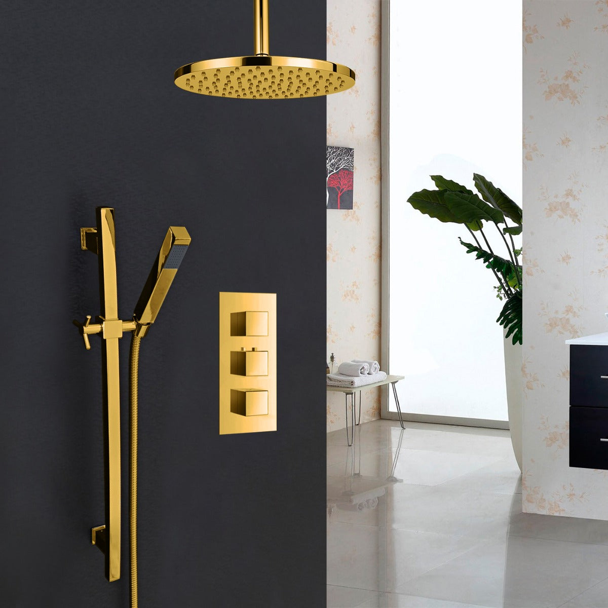 Juno Gold Plated Round Shower Head