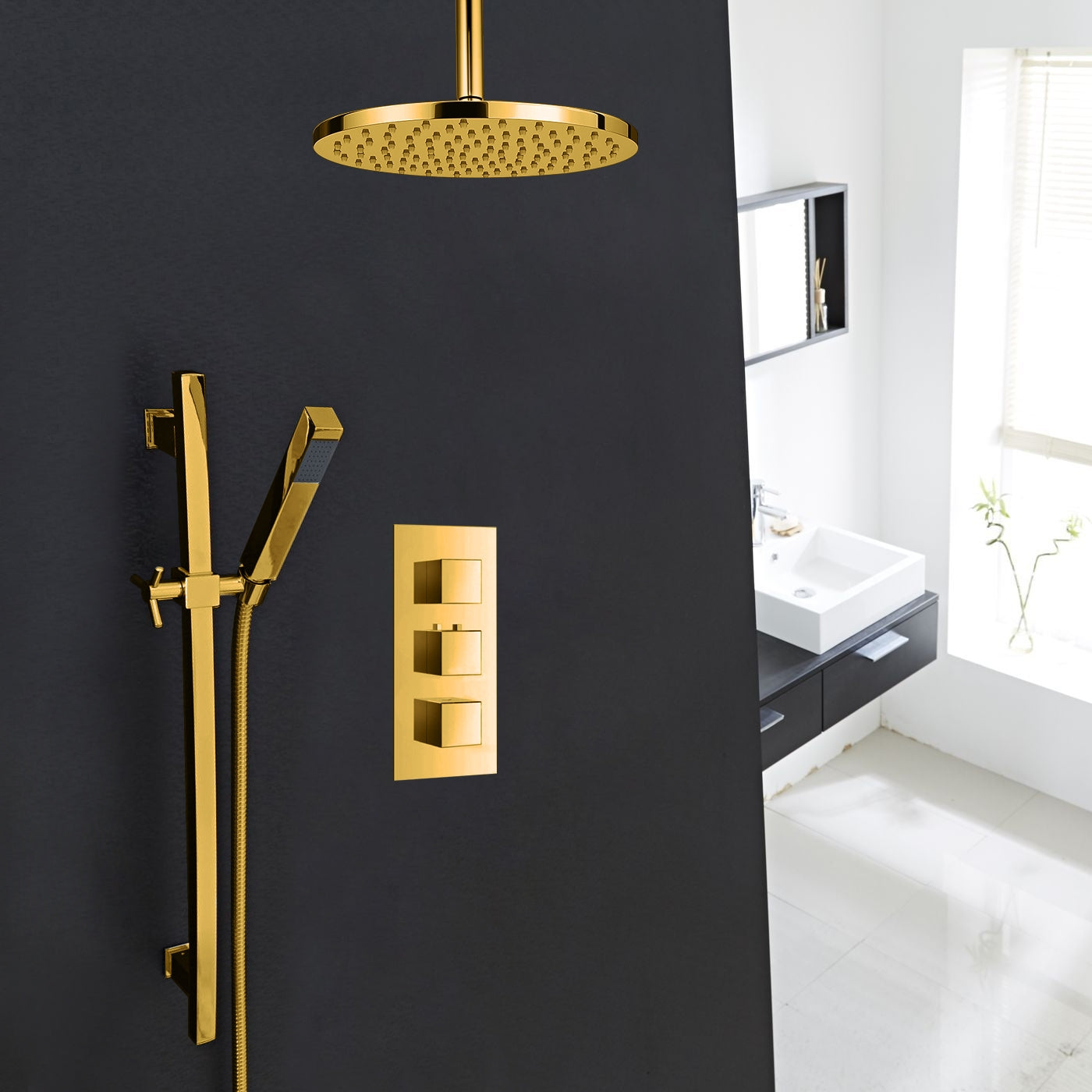 Juno Gold Plated Round Shower Head