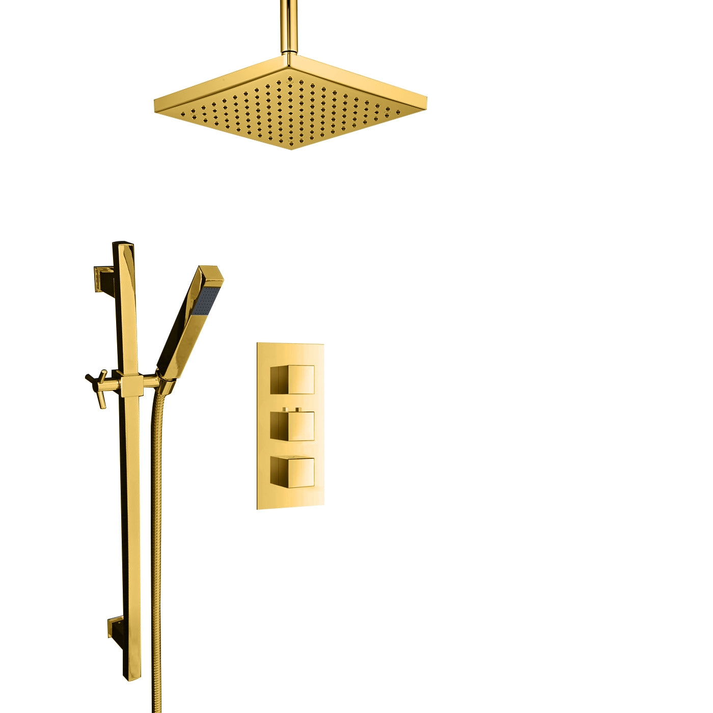 Juno Gold Plated Ceiling Mount Square Shower Head Set