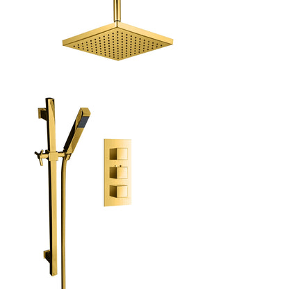 Juno Gold Plated Ceiling Mount Square Shower Head Set