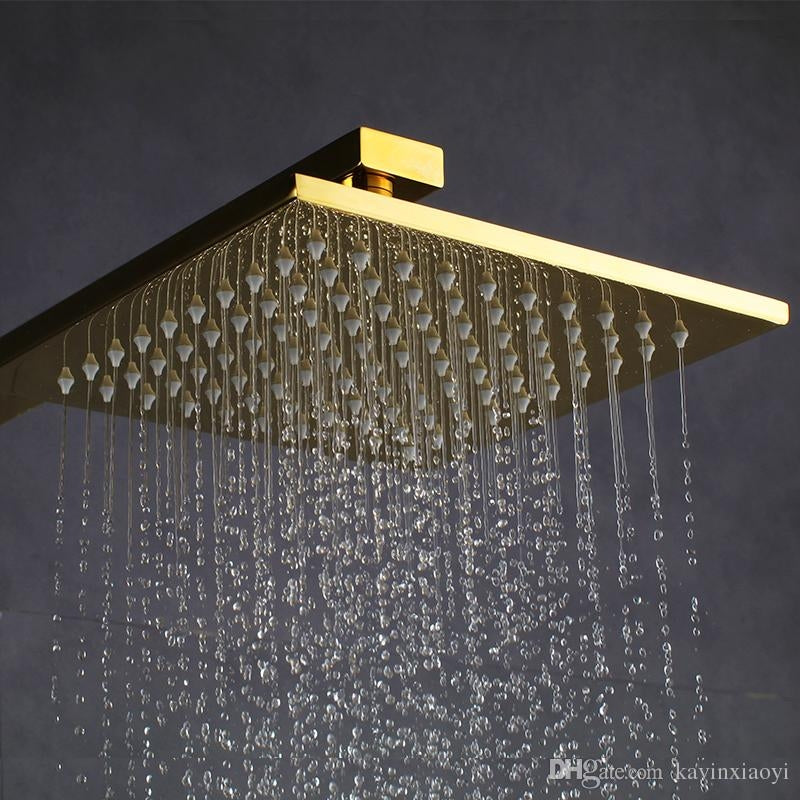 Juno Square Wall Mount Gold Shower Head Set with Handheld Shower