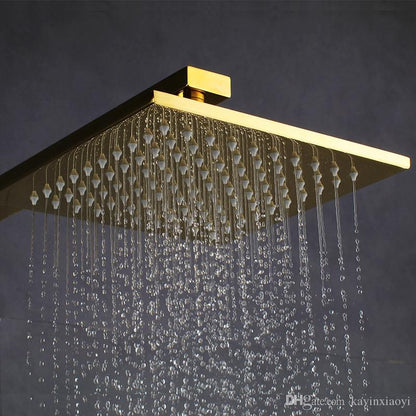 Juno Square Wall Mount Gold Shower Head Set with Handheld Shower