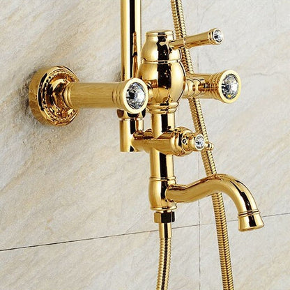 Juno Gold Polished Large Bathroom Shower with Hand-Held Shower