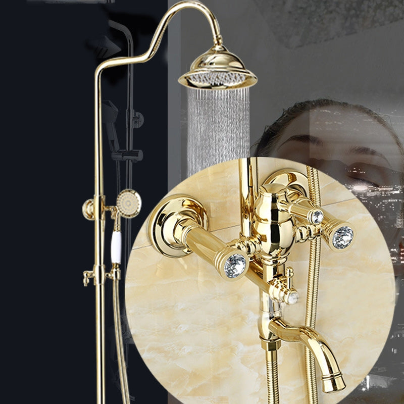 Juno Gold Polished Large Bathroom Shower with Hand-Held Shower