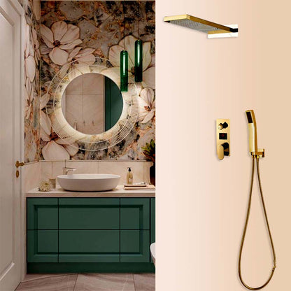 Natural Rainy Waterfall LED Widespread Shower Head with Hand-Held Shower