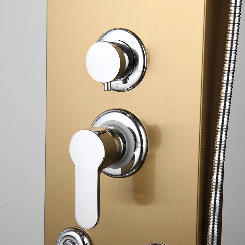 Juno Gold Rain Shower Panel with Handheld Shower