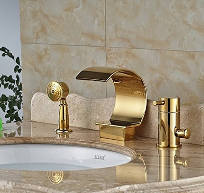 Juno Gold Single Handle 3 Pieces Widespread Waterfall Bathroom Faucet