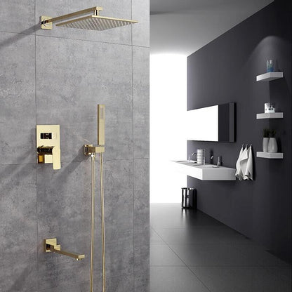 Juno Gold 10 Inch Wall Mount Rain Shower Head with Handheld Shower Head