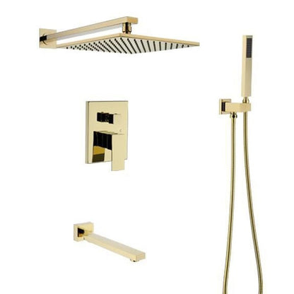 Juno Gold Wall Mount Rain Shower Head with handheld shower