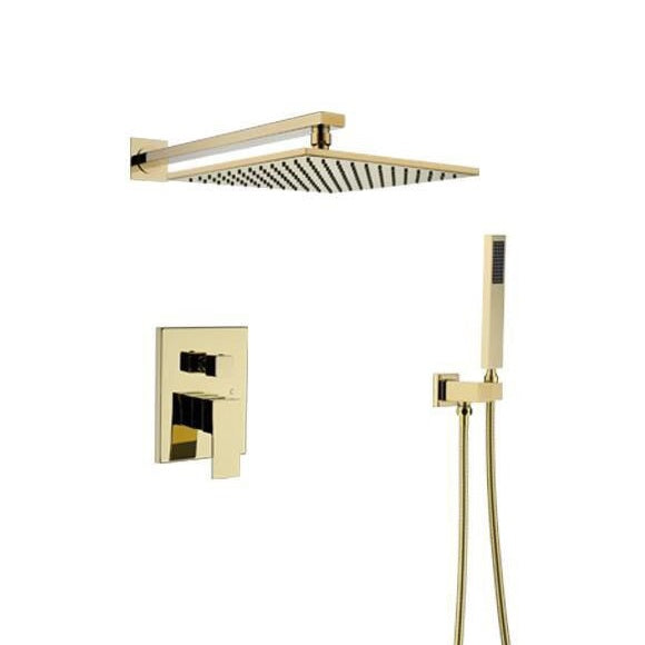 Juno Gold 10 Inch Wall Mount Rain Shower Head with Handheld Shower Head