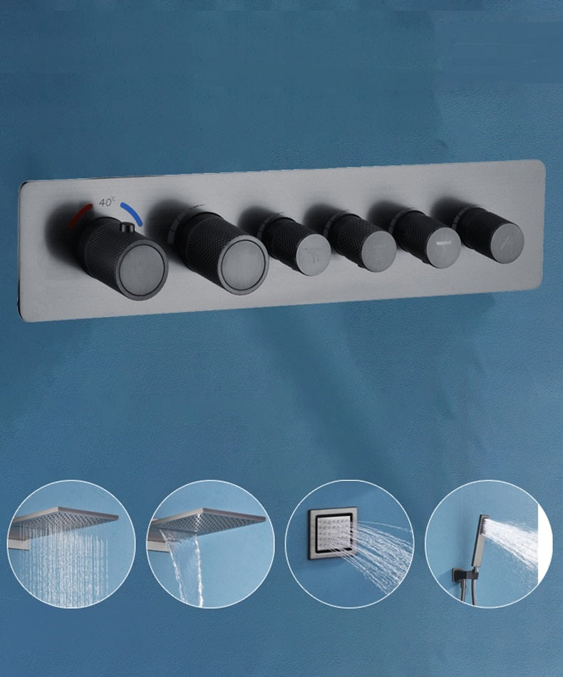 Juno 22 Inch GunMetal Wall Mount Rain Shower Head with 6 Knobs Mixer