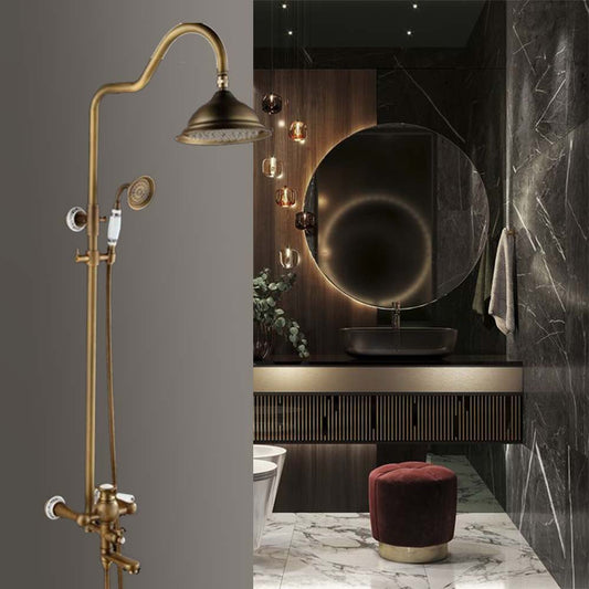 Classic Hook Polished Brass Shower Head Extension Arm With Handheld Shower With Mixer and Tub Spout
