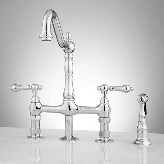 Juno La Paz Dual Handle Bridge Kitchen Faucet With Spray