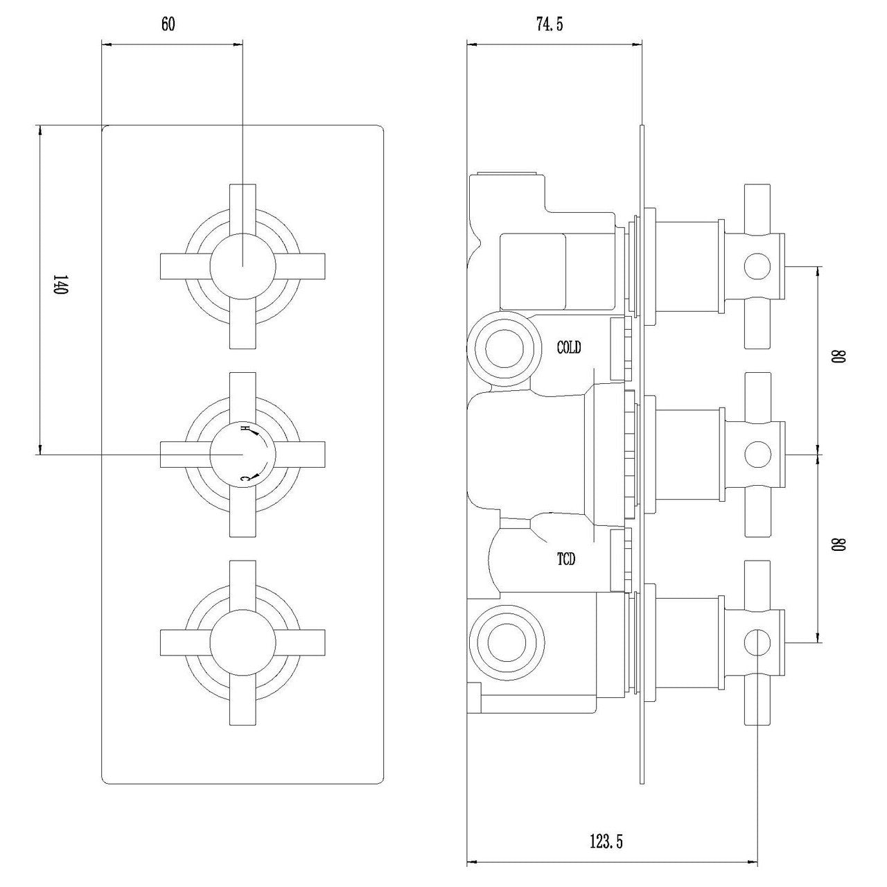 Juno Le Havre 3 Outlet Concealed Thermostatic Triple Shower Faucet Valve Diverter