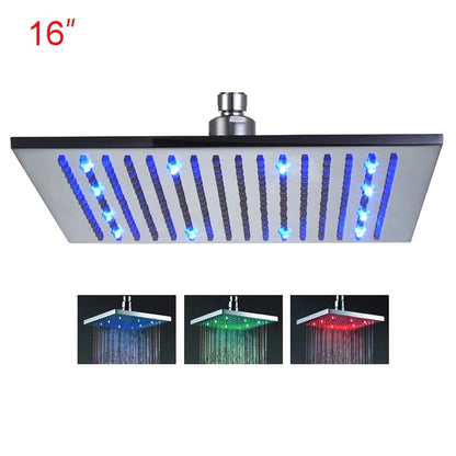 Juno Led Rain Shower Head 16 inch Copper Square Led Light Shower Head