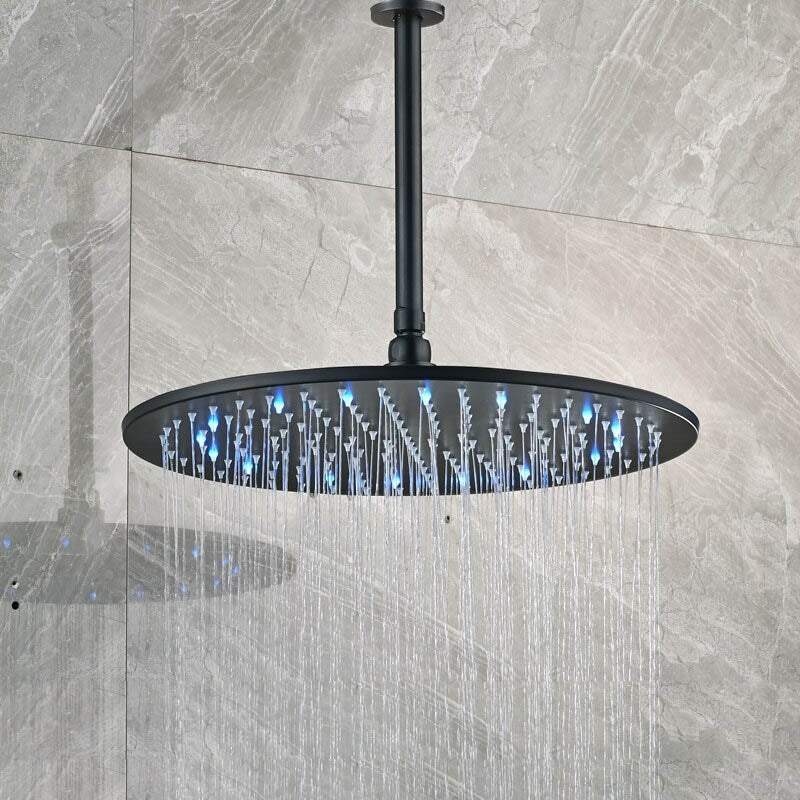 Juno Hydro Power 16" Stainless Steel Round Matte Black LED Rainfall Shower Head