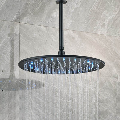 Juno Hydro Power 16" Stainless Steel Round Matte Black LED Rainfall Shower Head