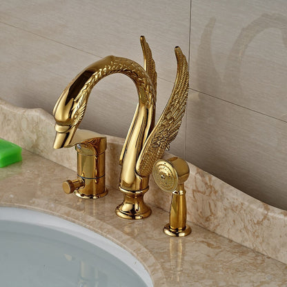 Juno Long Neck Gold Swan Bathtub Faucet with Hand Shower