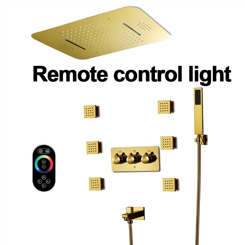 Juno Super Luxury 5 Function Gold Shower System 5 & 3 Knobs With 6 Body Massage Shower Jets Handheld Shower