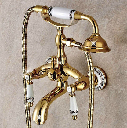 Juno Luxury Gold Finish ClawFoot Wall Mount Bathtub Faucet with Hand Held Shower Head