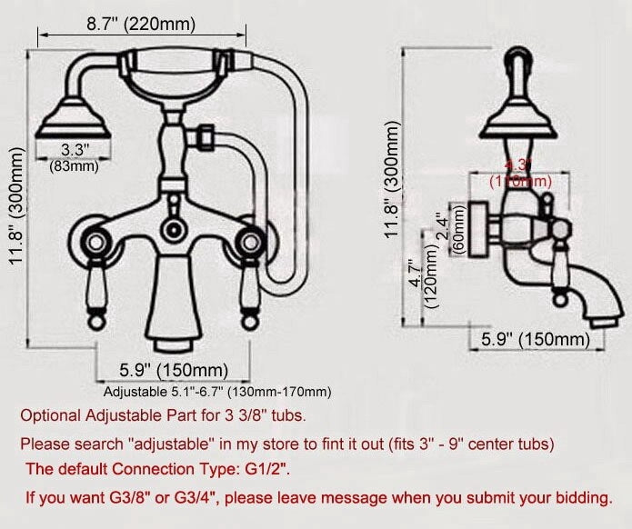 Juno Luxury Gold Finish ClawFoot Wall Mount Bathtub Faucet with Hand Held Shower Head