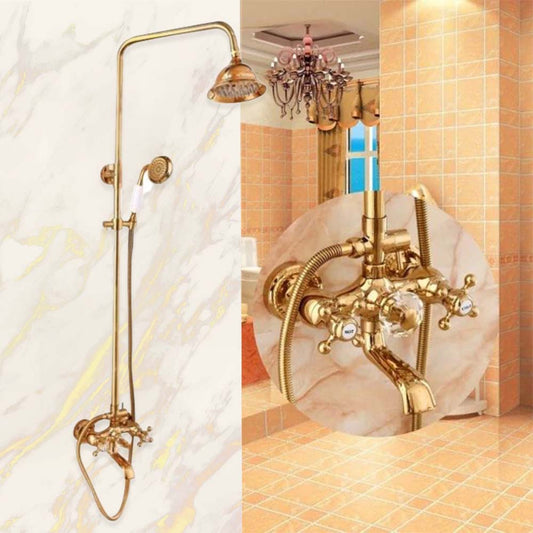 Luxury Wall Mounted Gold Finish Bathroom Rain Shower with Handheld Shower