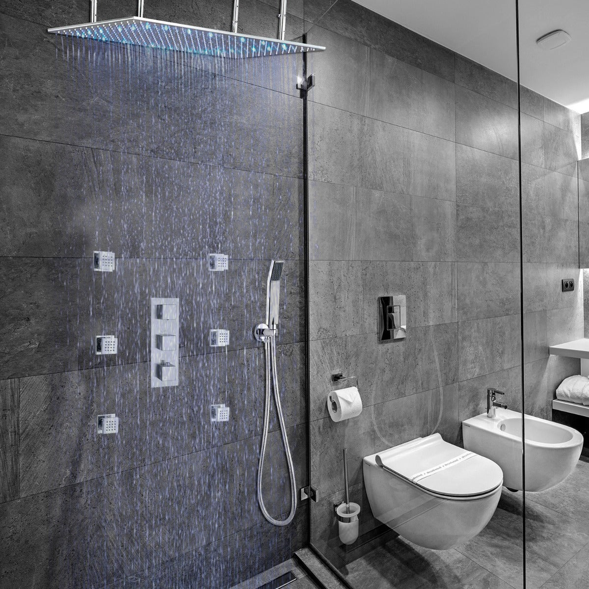 Juno Marseille 24LED Rain Shower Head Thermostatic Shower
