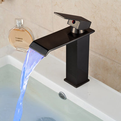 Juno Michigan LED Light Oil Rubbed Bronze Single Handle Waterfall Bathroom Basin Vanity Sink Faucet