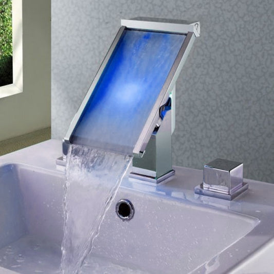 Juno Milan Deck Mounted Waterfall LED Bathroom Sink Faucet Set