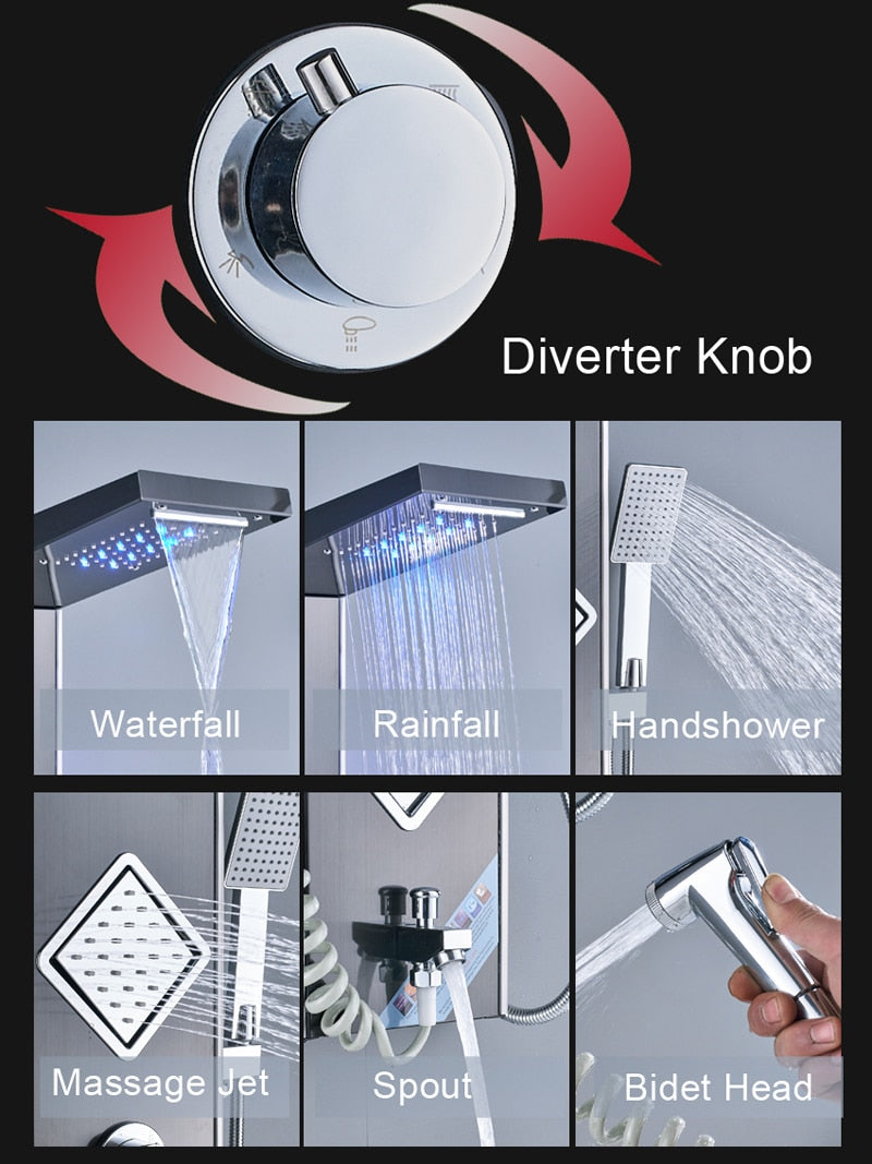 Juno Modena Stainless Steel Brushed Black Shower Panel System