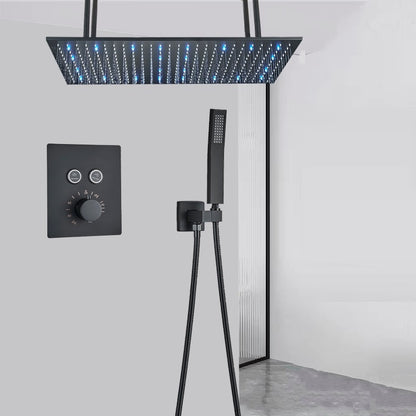 Juno Modern Black Shower Head Thermostatic Black Rain Shower Head Set Bathroom Large Black Rainfall Shower System