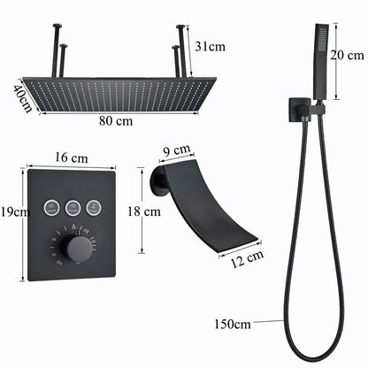 Juno Modern Black Shower Head Thermostatic Black Rain Shower Head Set Bathroom Large Black Rainfall Shower System