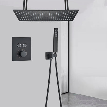 Juno Modern Black Shower Head Thermostatic Black Rain Shower Head Set Bathroom Large Black Rainfall Shower System