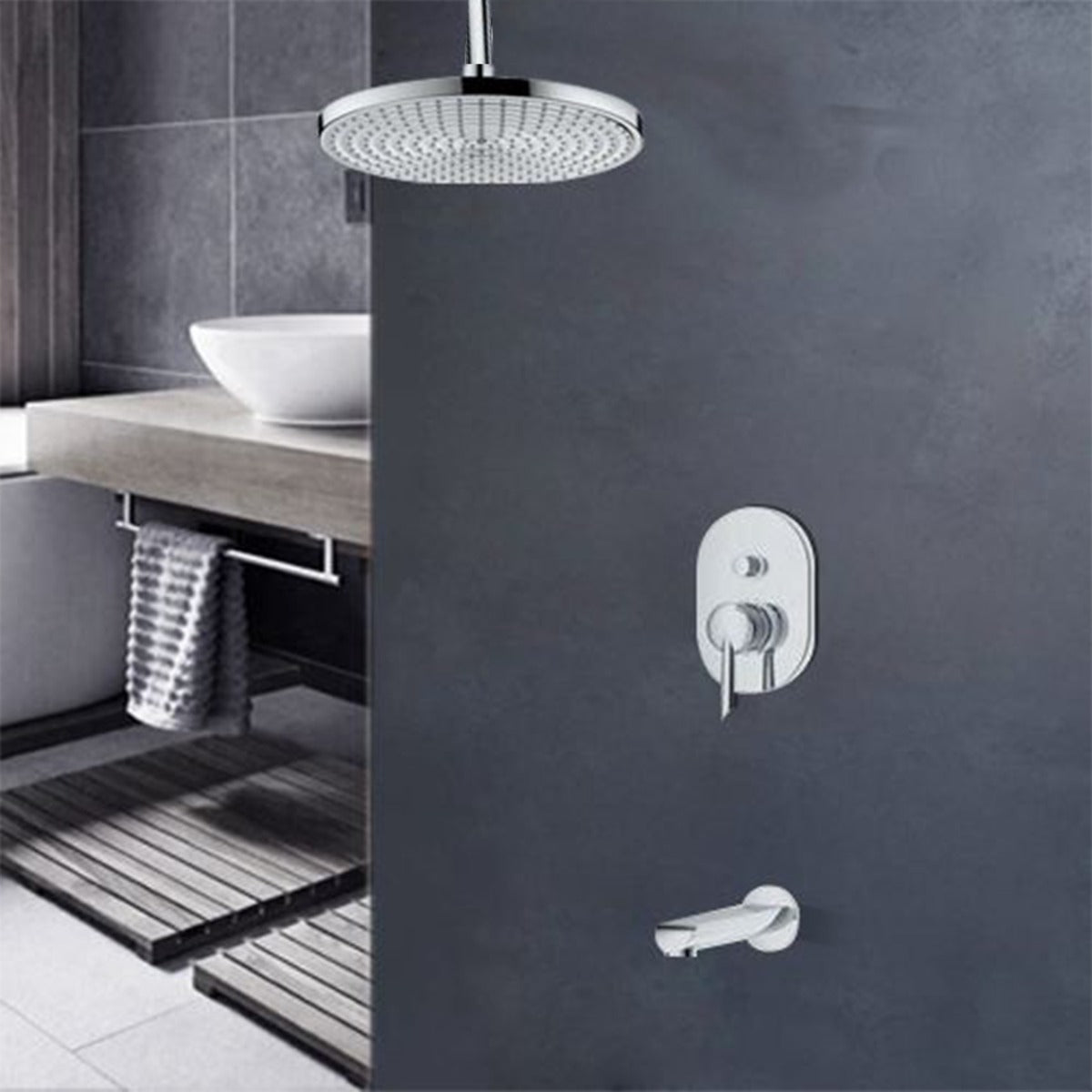 Juno Monro Wall Mount Rain Shower Head Solid Brass Chrome Finish