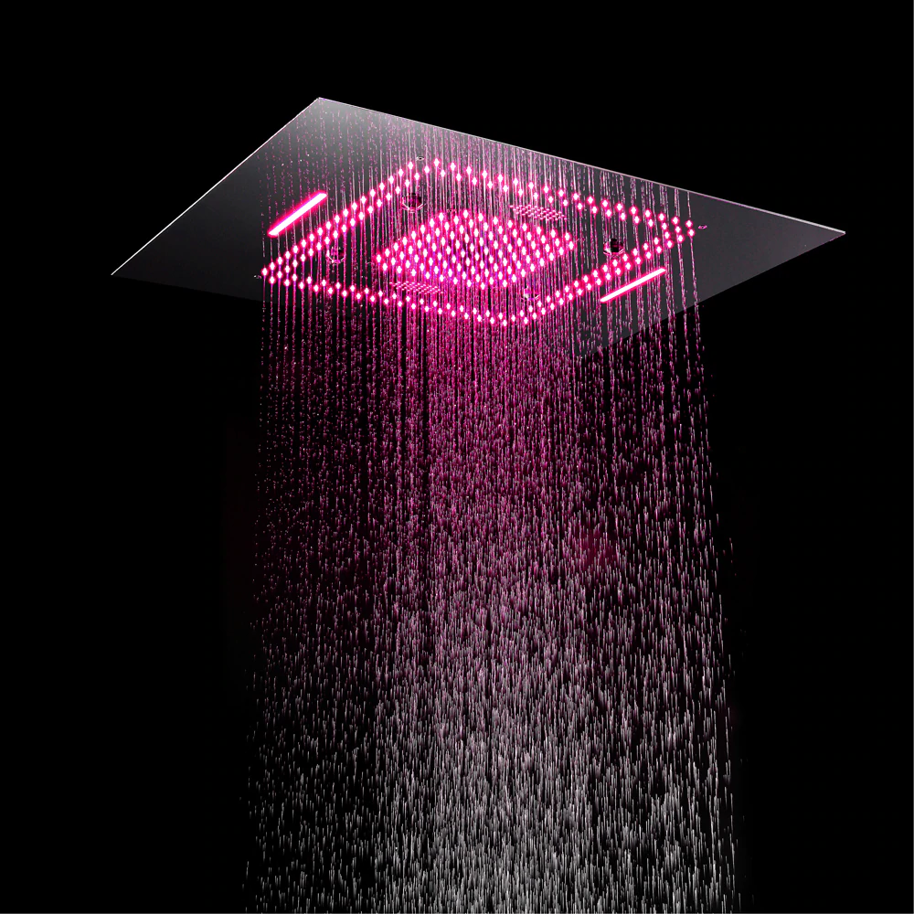 Juno Musical Rectangular Chrome Finish Ceiling Mount Phone Control LED Shower Head