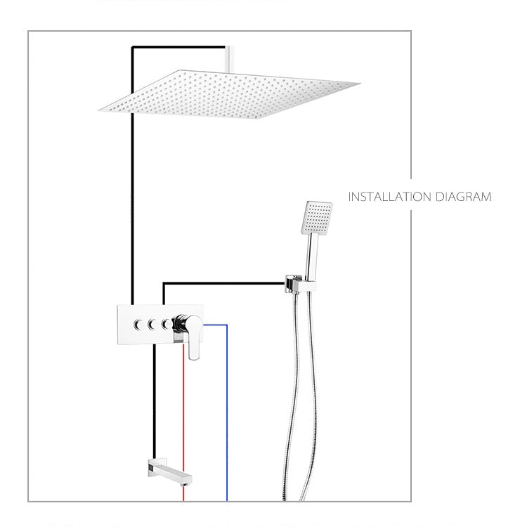 New 16 Inch Rain Shower Head with Push Button 3 Way Shower Mixer