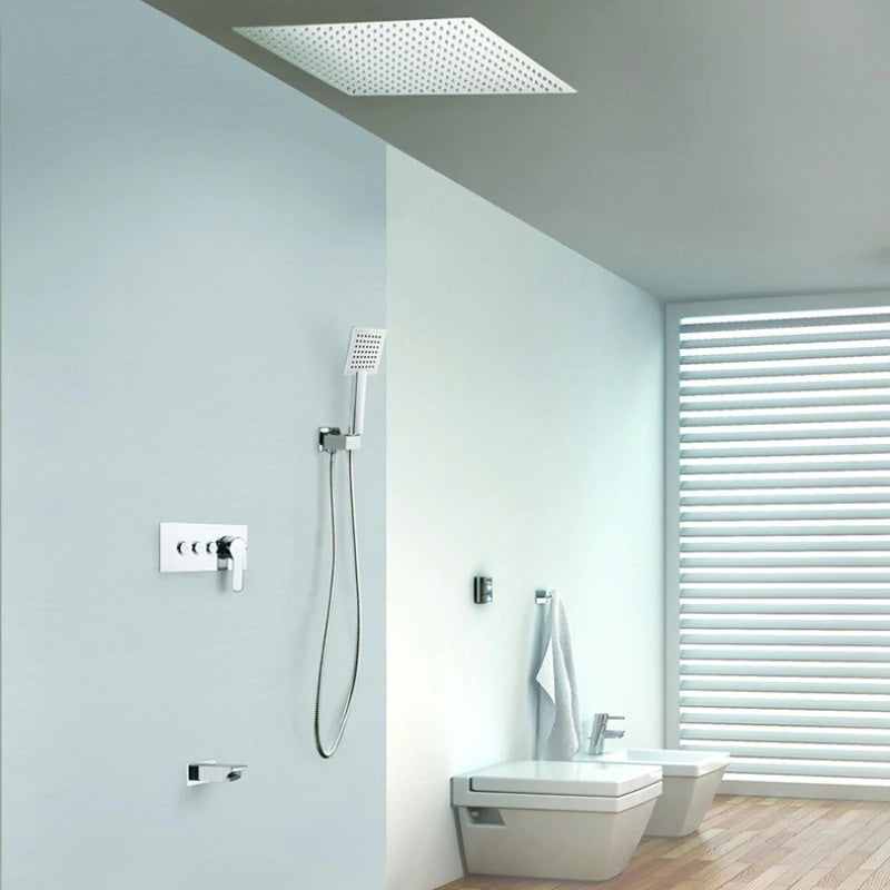 New 16 Inch Rain Shower Head with Push Button 3 Way Shower Mixer