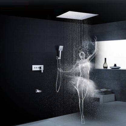 New 16 Inch Rain Shower Head with Push Button 3 Way Shower Mixer