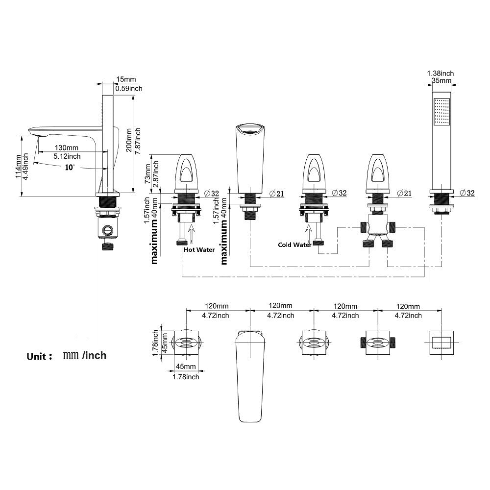 Juno New 3-Handle Bathtub Faucet Deck Mount – Elegant & Functional Bathtub Faucet Set