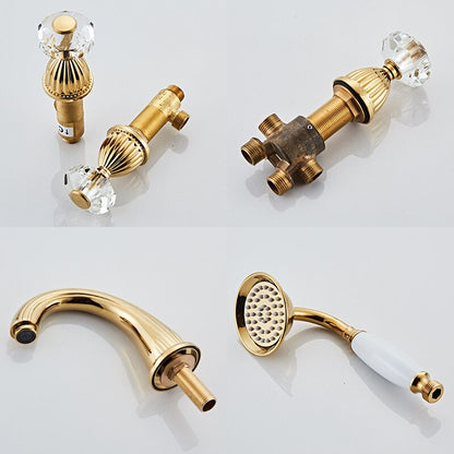 Juno New 5 Pcs Gold Finish Tub Faucet Deck Mount Tub Filler with Gold Finish Handheld Shower