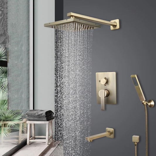 Antique Brass Wall-Mount Shower System