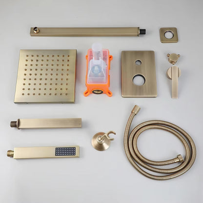 Juno Antique Brass Wall-Mount Shower System with Square Shower Head & Handheld Sprayer