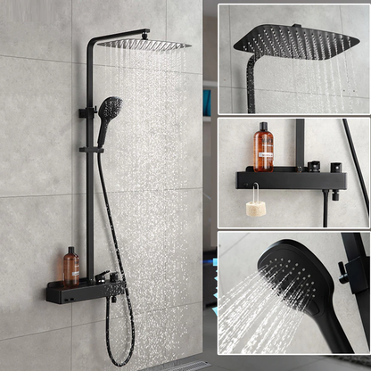 Modern Rainfall Matte Black Wall Mount Rectangle Shower Head Set
