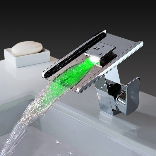 Juno New Design Deck Mount Waterfall LED Bathroom Sink Faucet