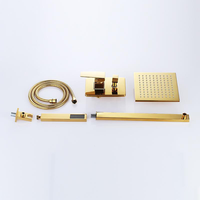 Juno Royal Wall Mount Gold Rain Shower Head with Hand Shower