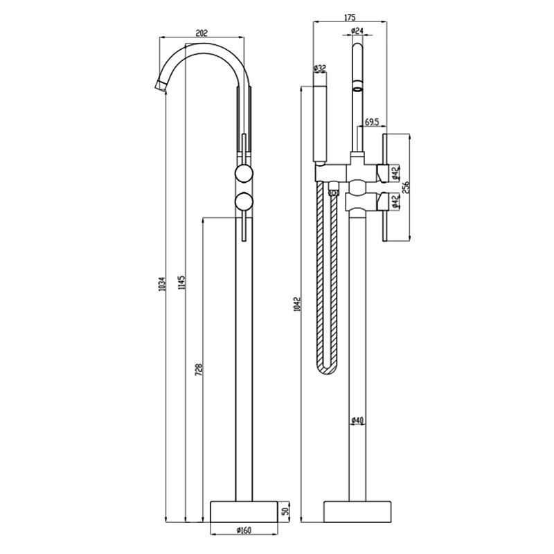 Juno Classic Bathroom Brushed gold Floor Mount Bathtub Faucet Shower System