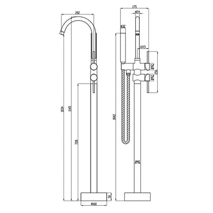 Juno Classic Bathroom Brushed gold Floor Mount Bathtub Faucet Shower System